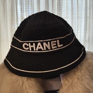 CHANEL Black Hat with White Accents
